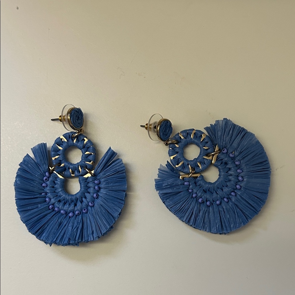 Jcrew Blue Raffia Statement Earrings